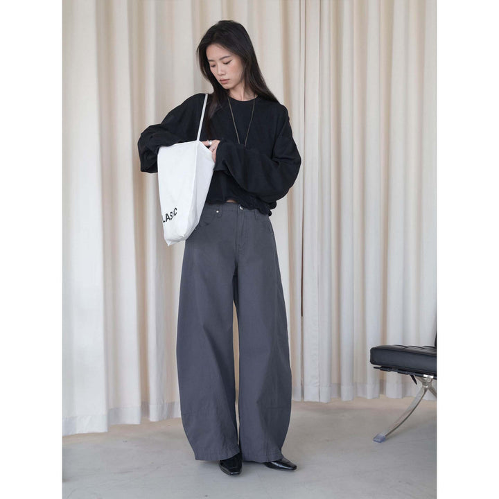 Damen Weite High‑Waist Baumwoll-Jeanshose mit tiefem Schritt und Fünf-Taschen Echoarchiv