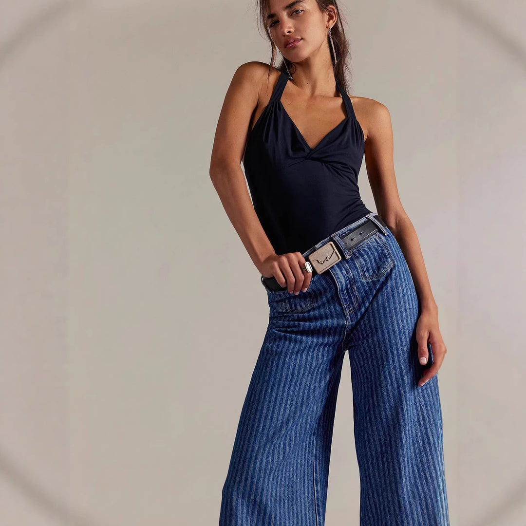 Damen Elegante weit geschnittene Jeans mit aufgenähten Streifen Echo Archiv