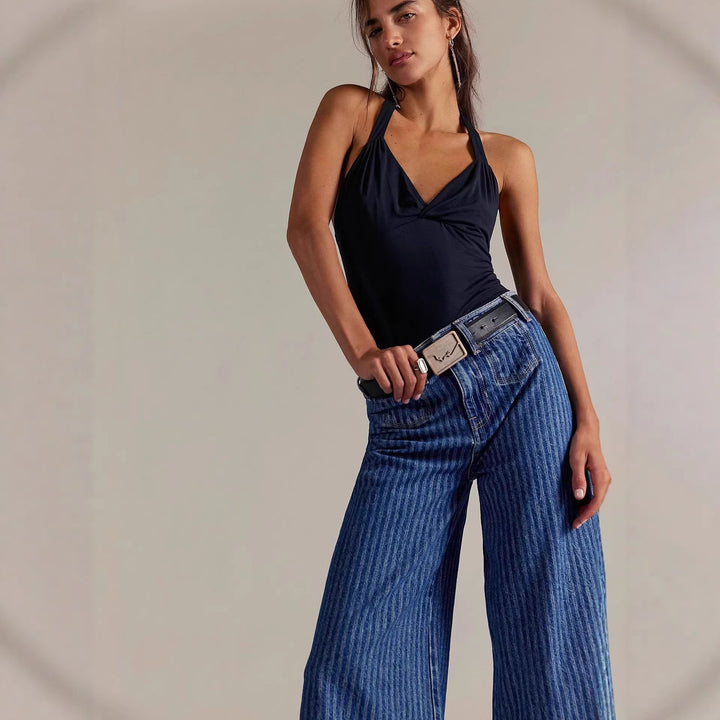 Damen Elegante weit geschnittene Jeans mit aufgenähten Streifen Echo Archiv