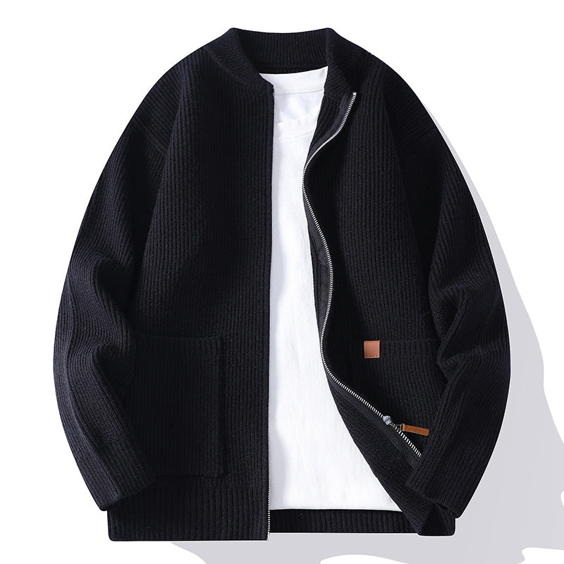Herren nan gerippte Strickjacke mit durchgehendem Reißverschluss und aufgesetzten Taschen Echo Archiv