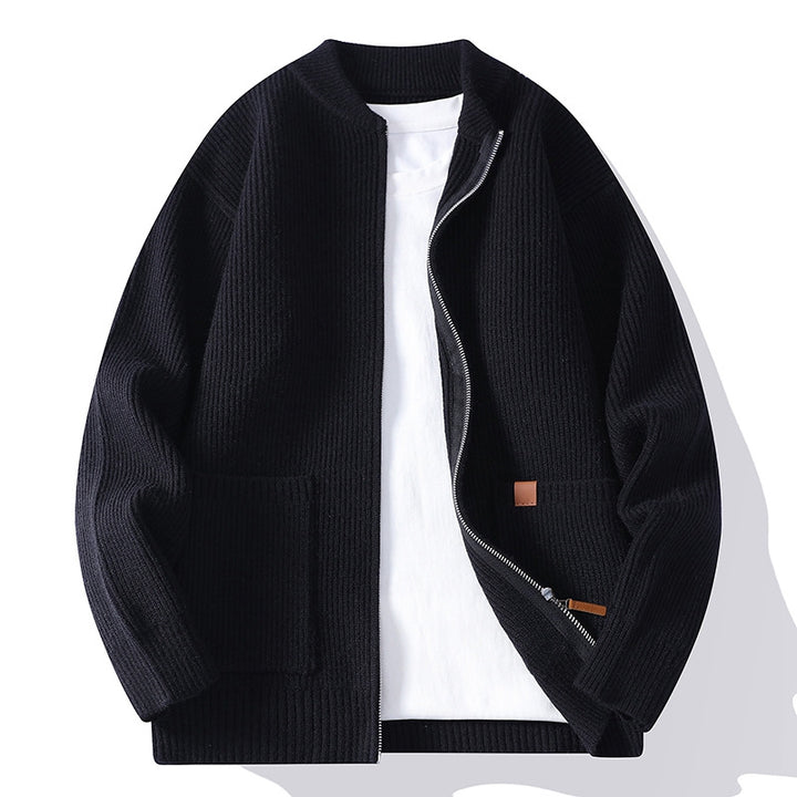 Herren nan gerippte Strickjacke mit durchgehendem Reißverschluss und aufgesetzten Taschen Echo Archiv