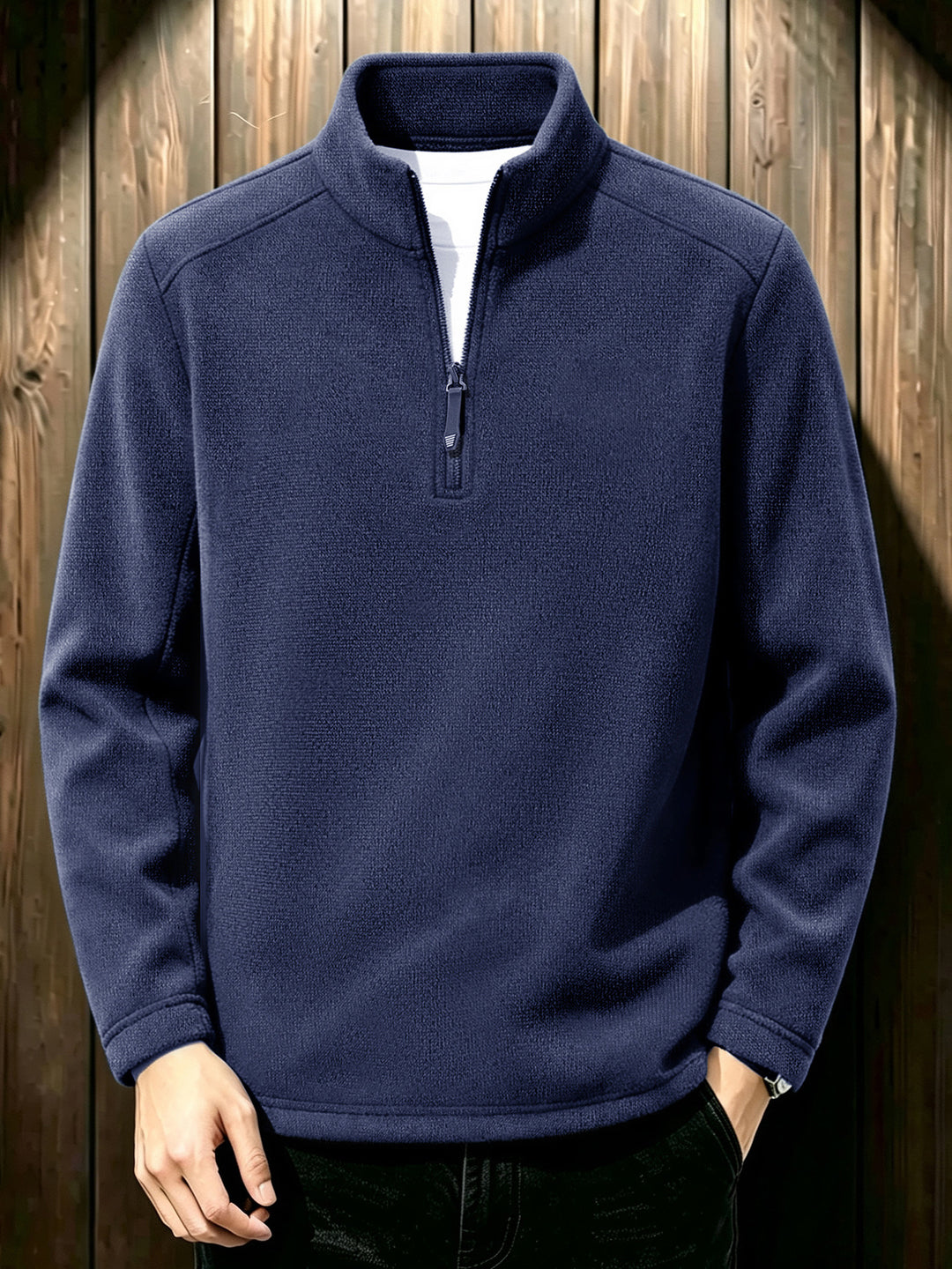 Herren Thermischer Strick-Fleecepullover mit halbem Reißverschluss und Stehkragen Echo Archiv