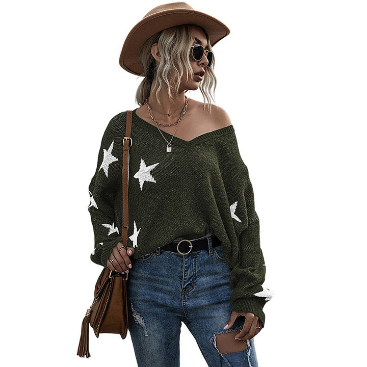 Damen Lässiger Oversized Pullover mit Sternen Echo Archiv
