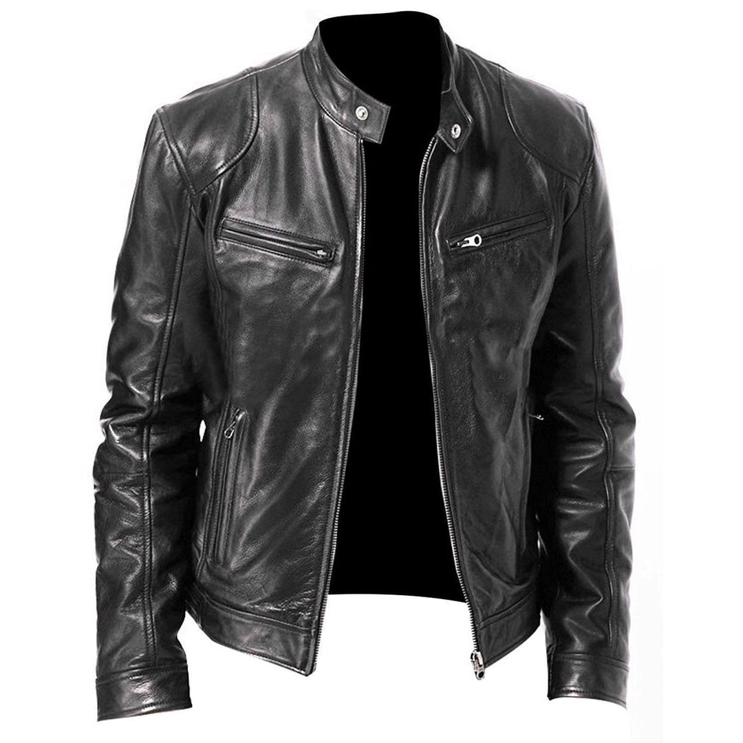 Herren Kunstlederjacke im modernen Motorradstil mit praktischen Reißverschlusstaschen Echoarchiv