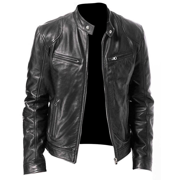 Herren Kunstlederjacke im modernen Motorradstil mit praktischen Reißverschlusstaschen Echoarchiv