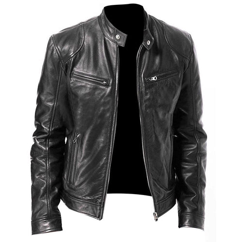 Herren Kunstlederjacke im modernen Motorradstil mit praktischen Reißverschlusstaschen Echoarchiv