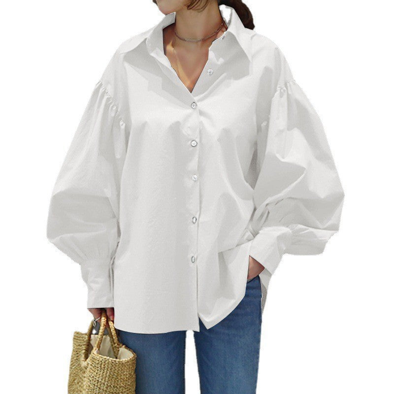 Damen Oversize-Bluse mit Ballonärmeln und Hemdkragen Echo Archiv