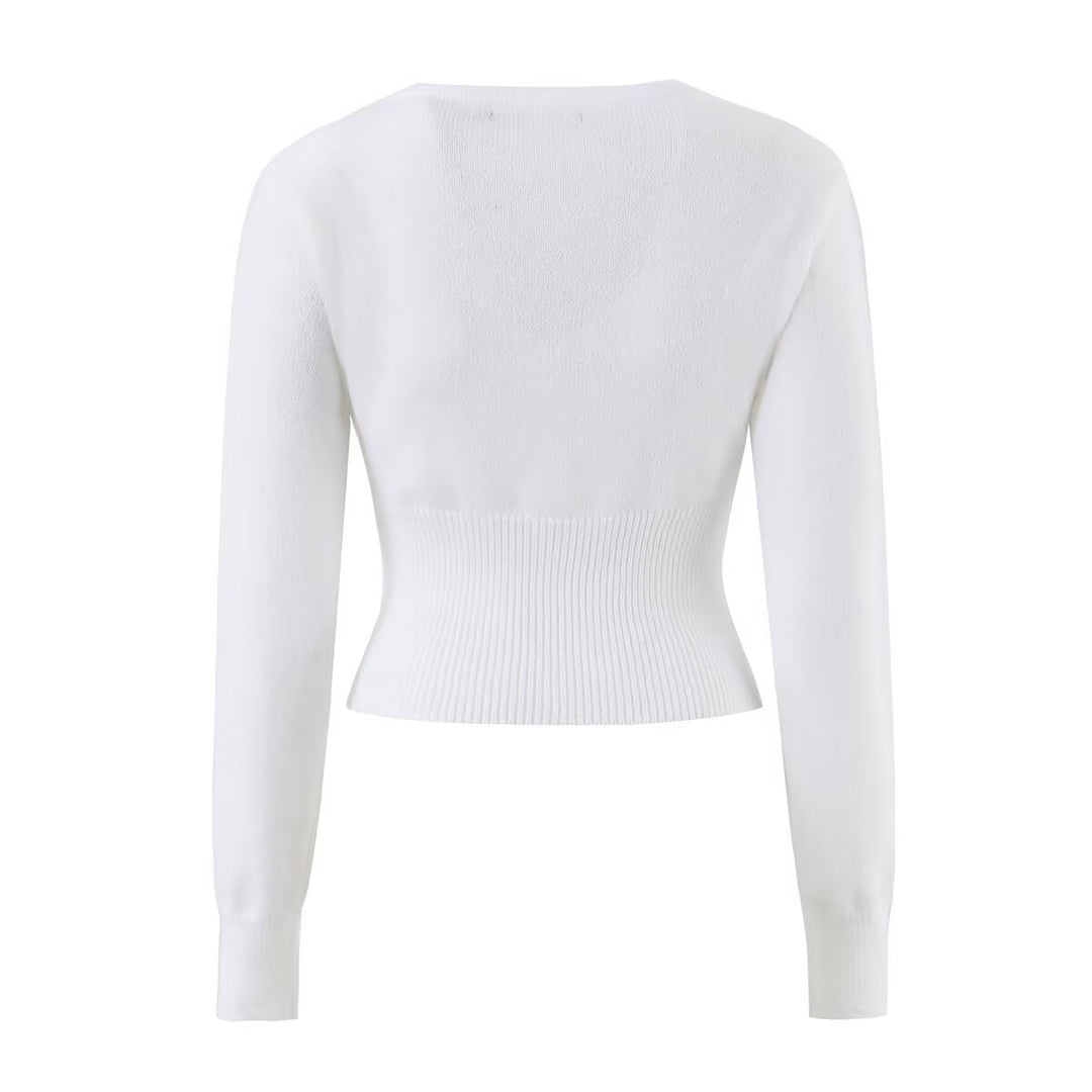 Damen Feines Wickel-Stricktop mit tailliertem Rippbund Echo Archiv
