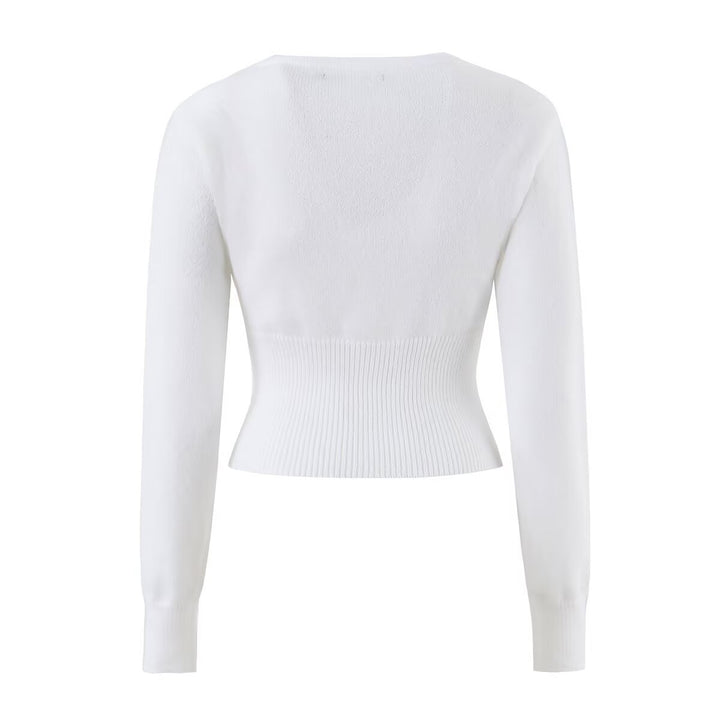 Damen Feines Wickel-Stricktop mit tailliertem Rippbund Echo Archiv