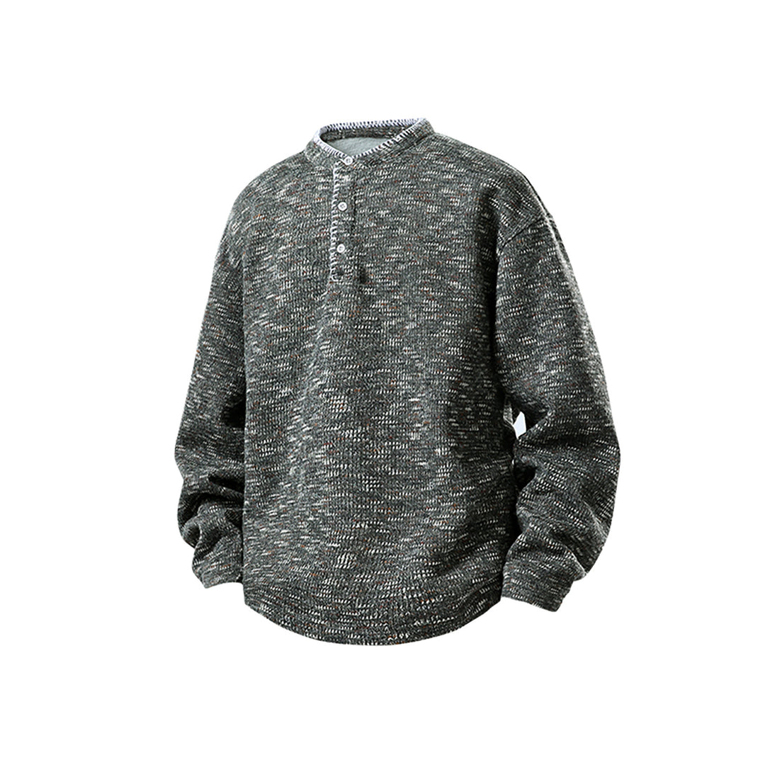 Herren Melierter Strick-Henley-Pullover mit Stehkragen, lockerer Passform und Knopfleiste Echo Archiv