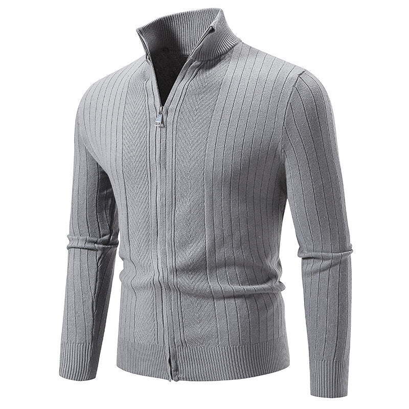 Herren Strickpullover mit modernem Reißverschluss und Rippenstruktur Echoarchiv