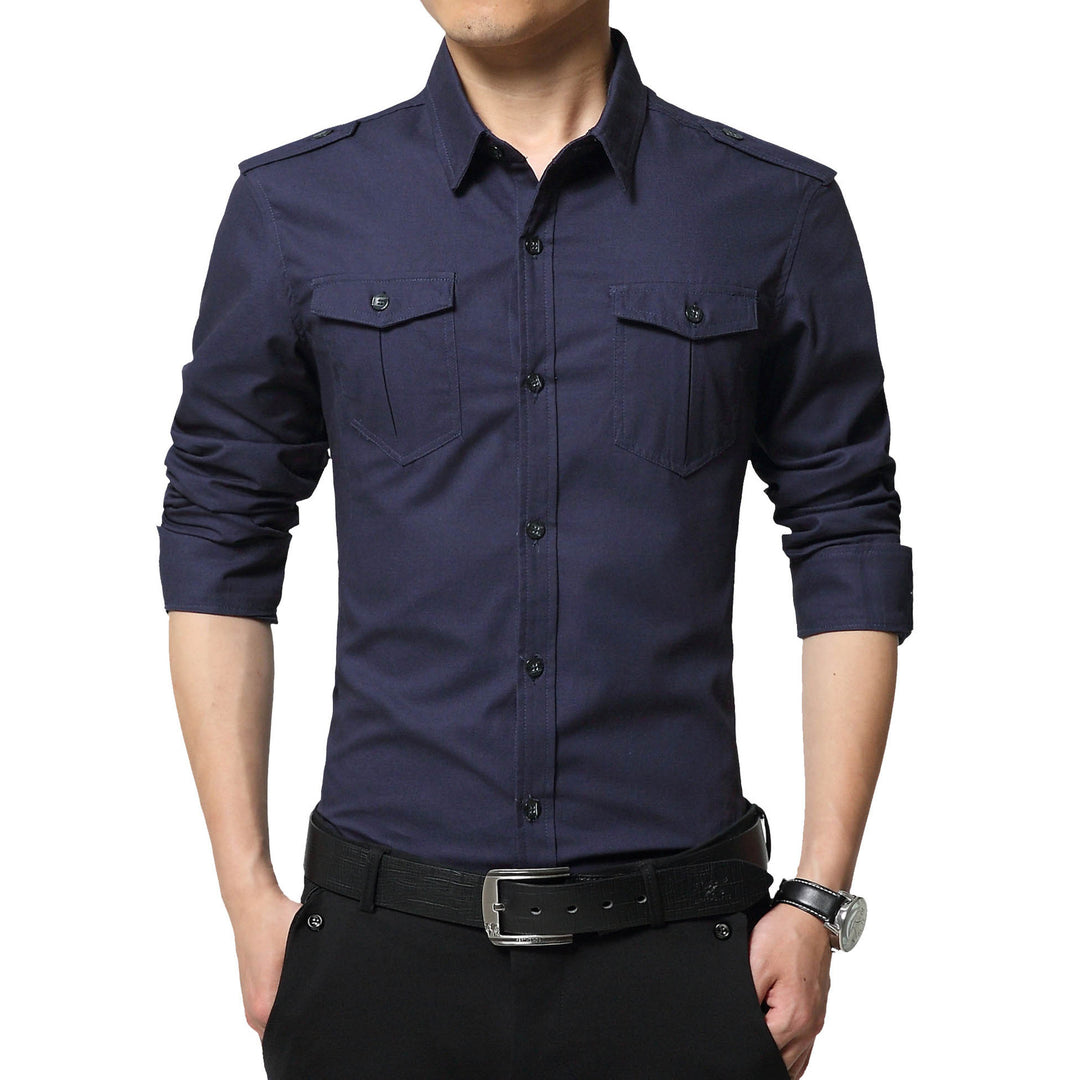Herren Slim‑Fit Utility‑Hemd mit Schulterklappen und Pattentaschen Echo Archiv
