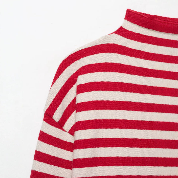 Damen gestreifter Feinstrick-Cardigan mit Stehkragen und durchgehender Knopfleiste Echo Archiv