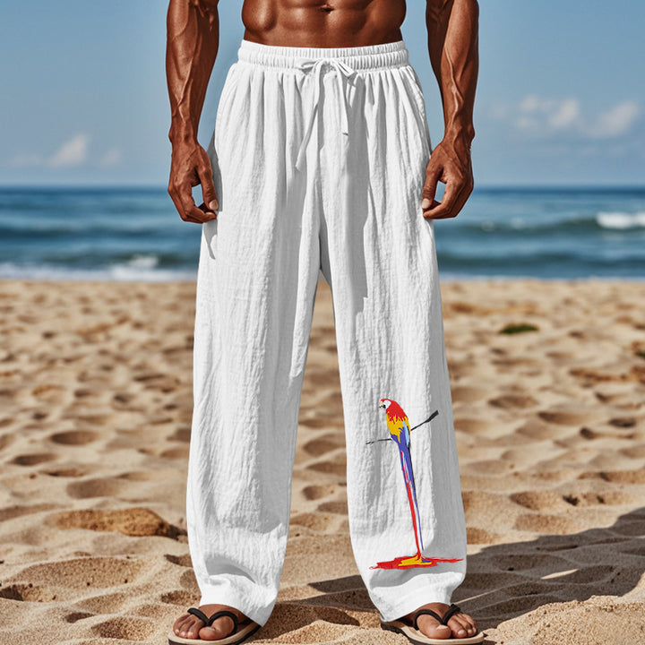 Herren luftige Strandhose mit buntem Papageien-Design Echoarchiv