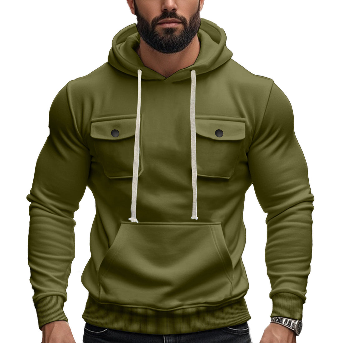 Herren modischer Kapuzenpullover mit praktischen Brusttaschen und Struktur – Cavarno