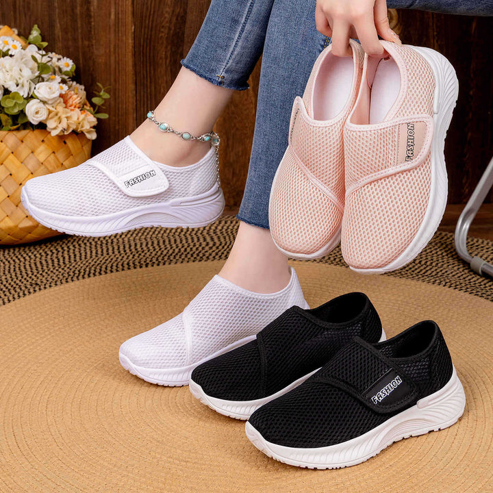 Damen Atmungsaktive Slip-On Mesh-Sneaker mit Klettverschluss Echoarchiv