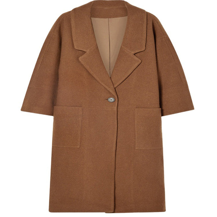 Damen Langer Oversize-Mantel im Relaxed-Wollmix mit großem Schalkragen und aufgesetzten Taschen Echoarchiv