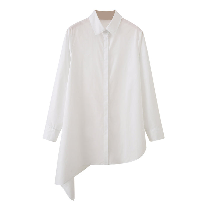 Damen Asymmetrische Oversize-Hemdbluse mit seitlichem Drape und verdeckter Knopfleiste Echo Archiv