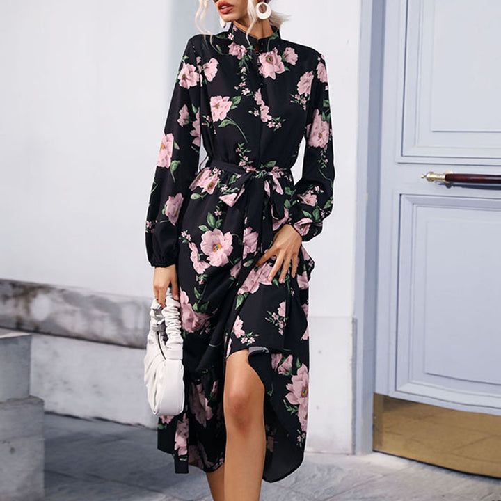 Damen Elegantes Blumen-Maxikleid mit Rüschen und Gürtel Echo Archiv