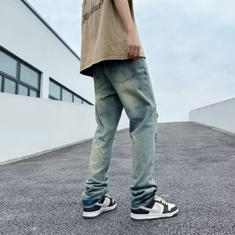 Herren Lässige Distressed Jeans mit Sternenapplikationen Echoarchiv