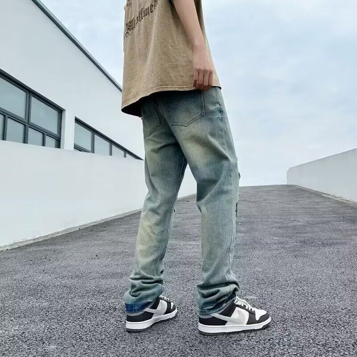 Herren Lässige Distressed Jeans mit Sternenapplikationen Echoarchiv