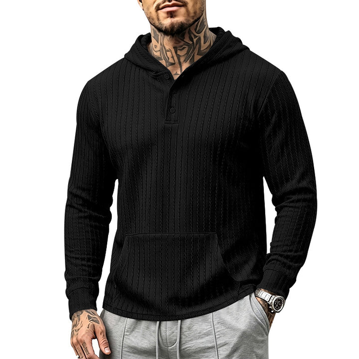 Herren Kapuzen-Henley-Pullover mit Zopfstruktur, Kängurutasche und Rippbündchen Echoarchiv
