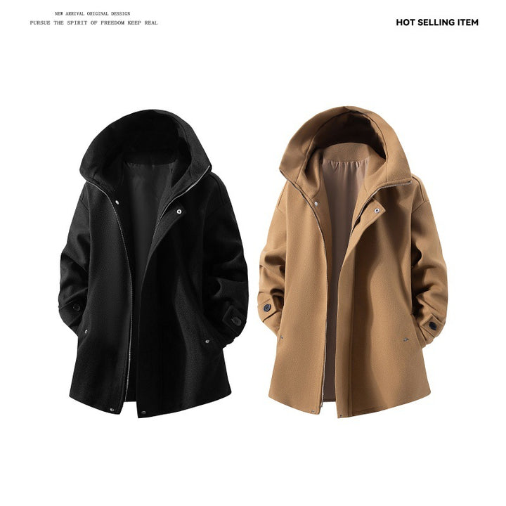Herren nan Kapuzen-Mantel aus Wollmix mit Oversize-Schnitt und verdeckter Druckknopfleiste Echo Archiv