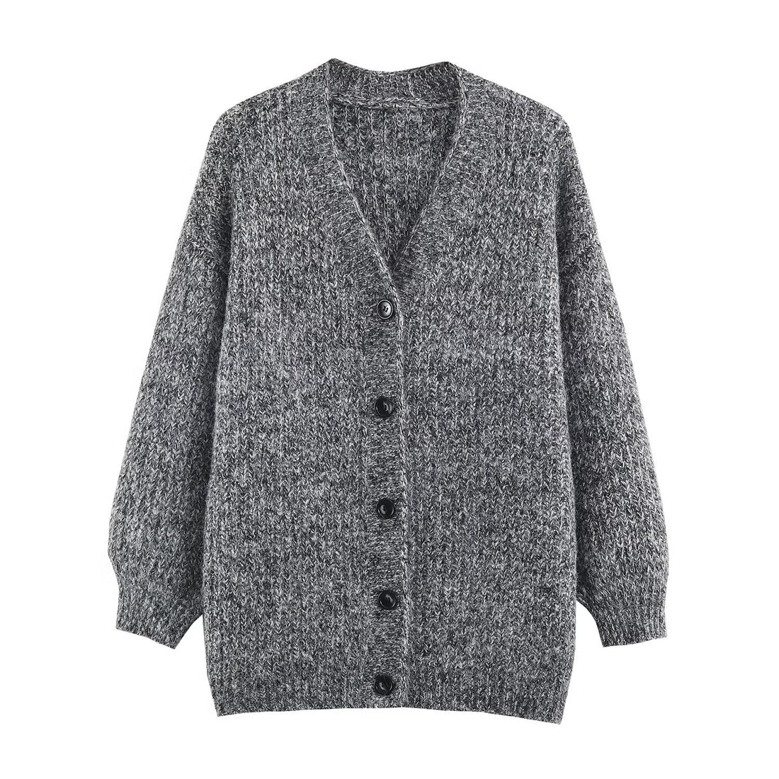 Damen Oversized Grobstrick-Cardigan mit tiefem V-Ausschnitt, Rippenstruktur und Ballonärmeln Echoarchiv