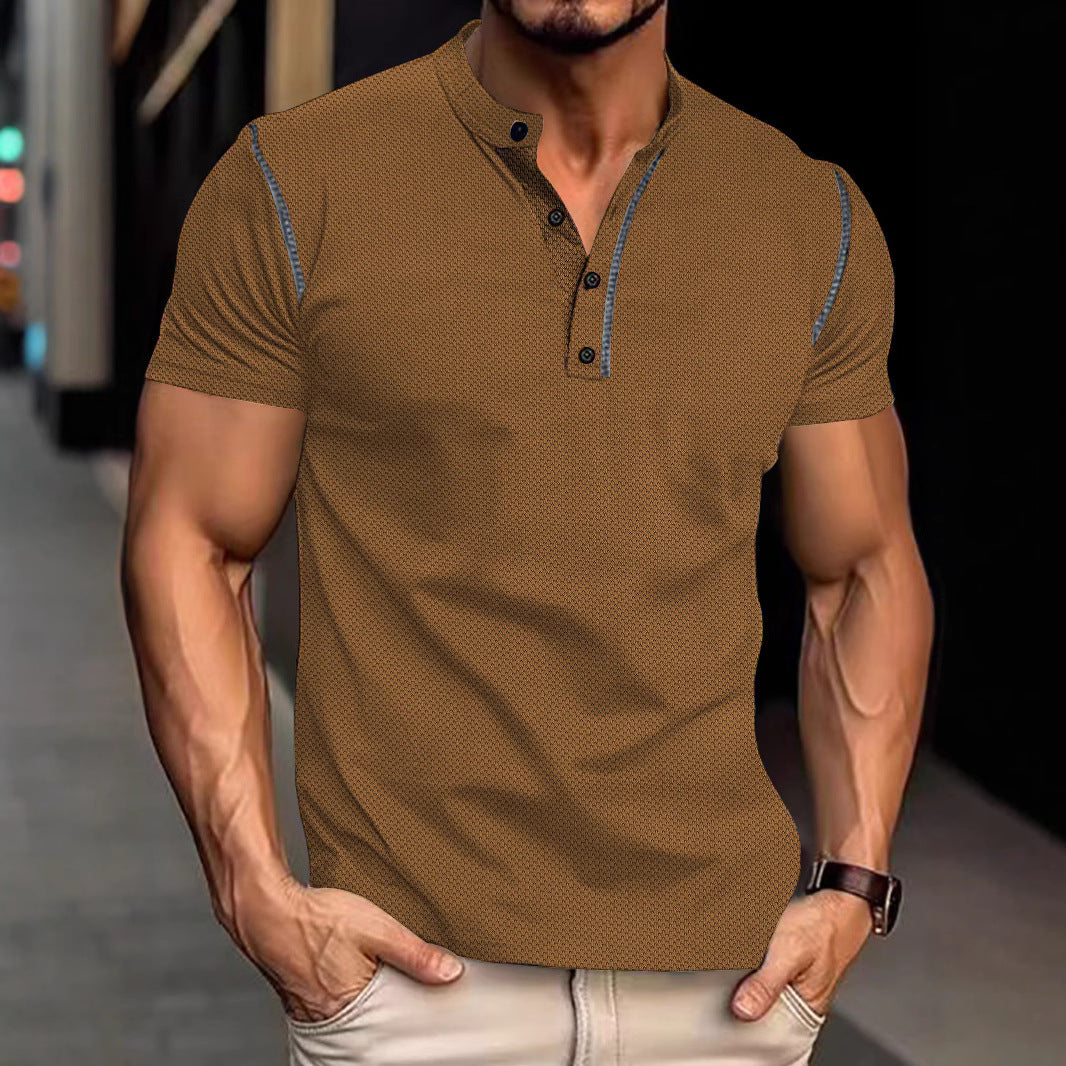 Herren nan tailliertes Struktur-Poloshirt mit Stehkragen und Zierpaspel Echo Archiv