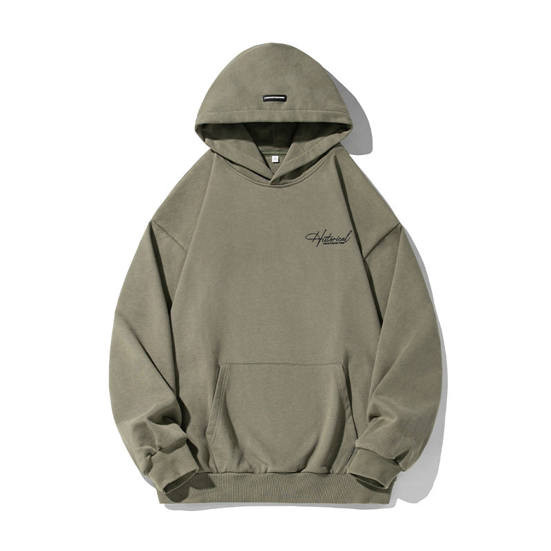 Unisex Komfort-Kapuzenpullover mit verlängertem Rückenteil, Raglanärmeln und Script-Stickerei Echo Archiv