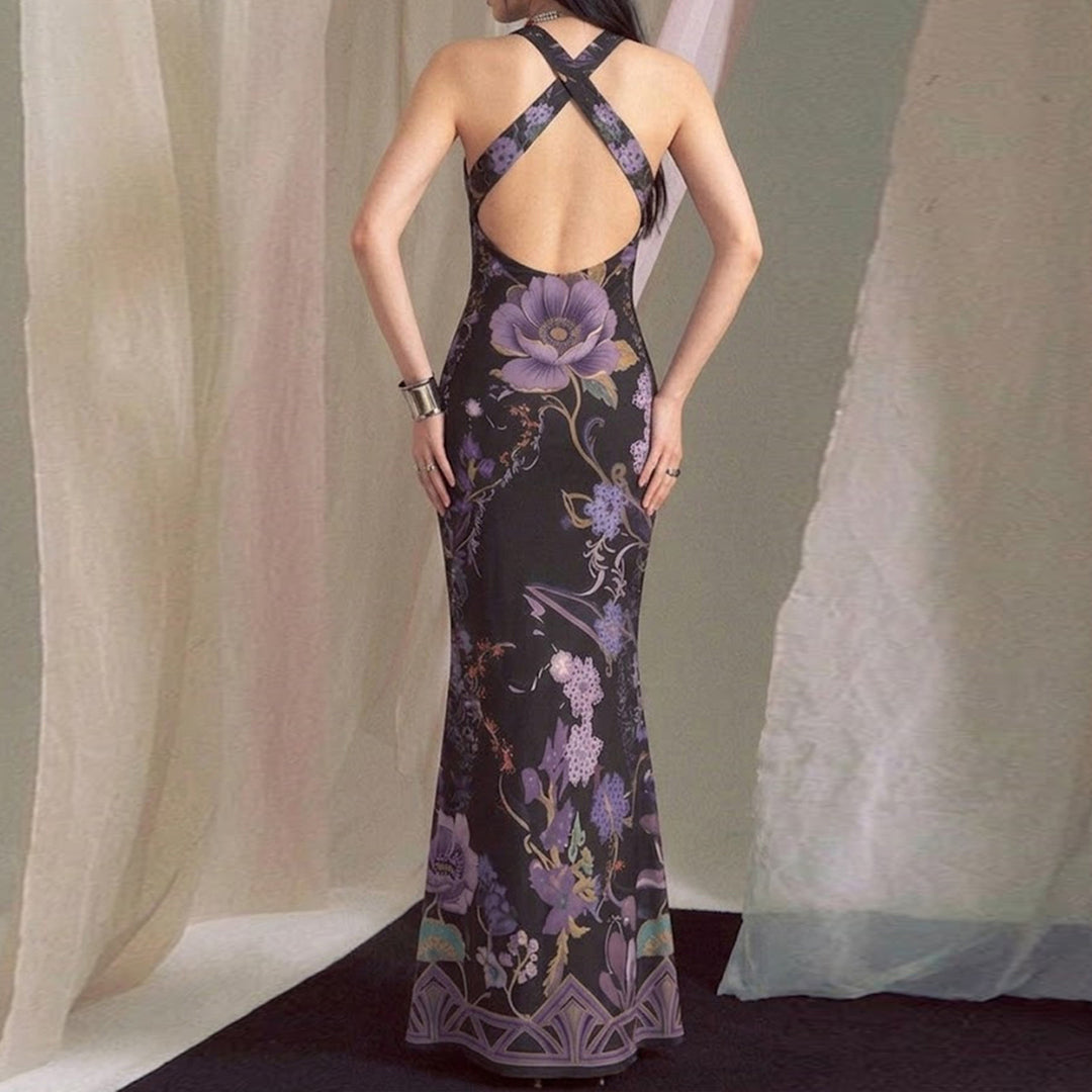 Damen Elegantes Maxikleid mit floralem Design und tiefem V-Ausschnitt Echo Archiv