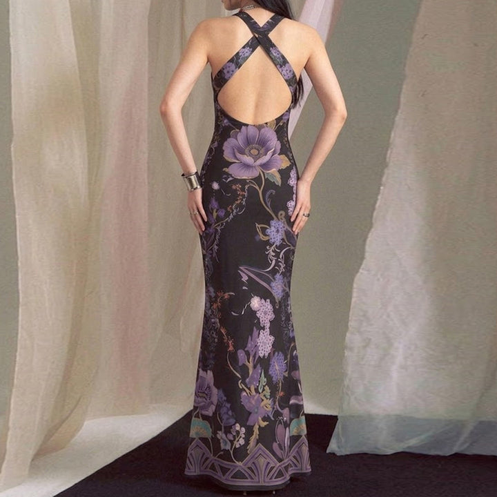 Damen Elegantes Maxikleid mit floralem Design und tiefem V-Ausschnitt Echo Archiv