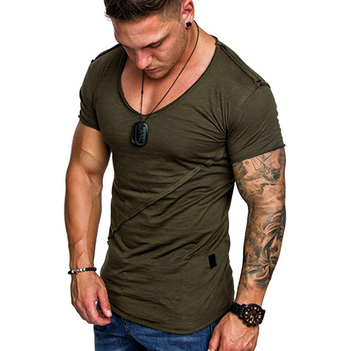 Herren V-Ausschnitt T-Shirt aus hochwertiger Baumwolle mit strukturierter Oberfläche Echoarchiv