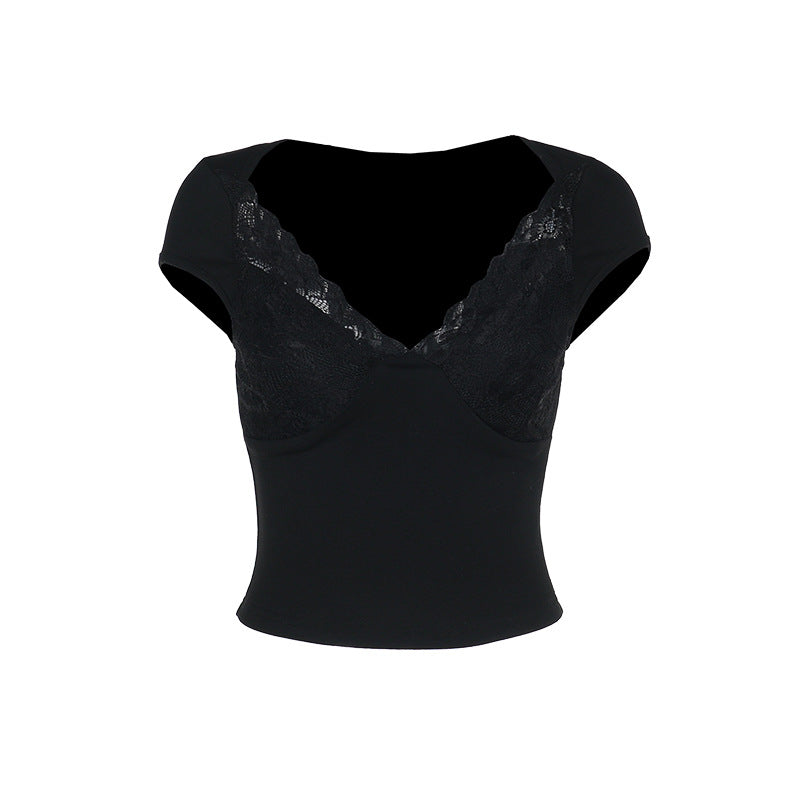 Damen Figurbetontes Crop-Top mit integrierter Bügel-BH und Spitzeneinsatz Echo Archiv