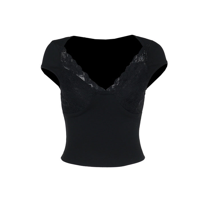 Damen Figurbetontes Crop-Top mit integrierter Bügel-BH und Spitzeneinsatz Echo Archiv