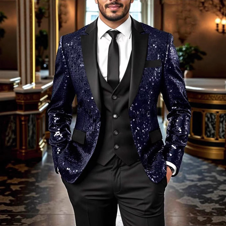 Herren Pailletten‑Sakko mit Satin‑Schalkragen und tailliertem Schnitt Echo Archiv