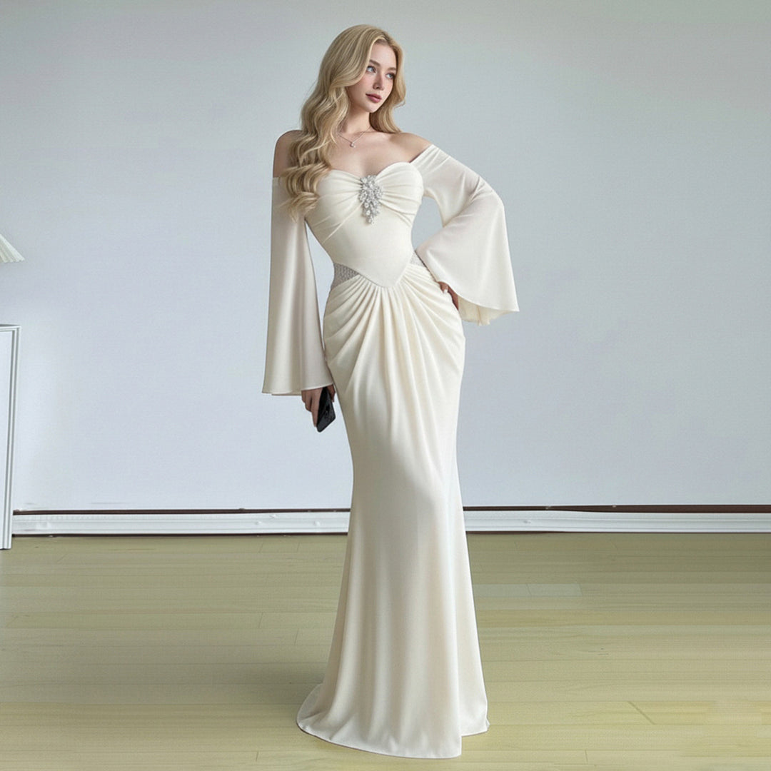 Damen langes Wickelkleid mit dramatischen Schößchenärmeln und cut-out Design Echo Archiv