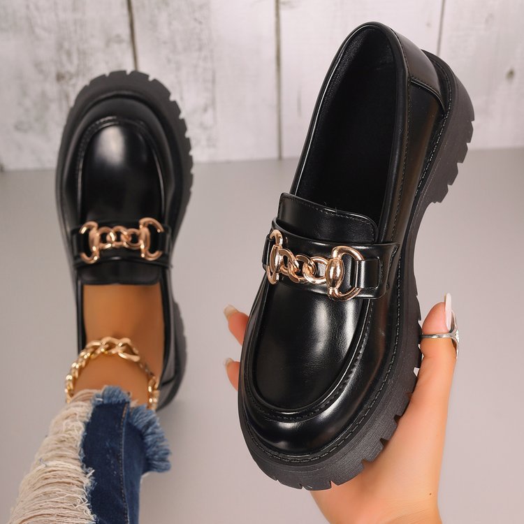 Damen klobige Loafer im Leder-Look mit profiliertem Plateau und Gliederketten-Applikation Echoarchiv