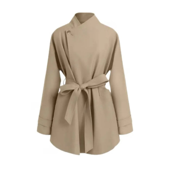 Damen Oversized Wickelbluse mit Stehkragen und Bindegürtel Echoarchiv