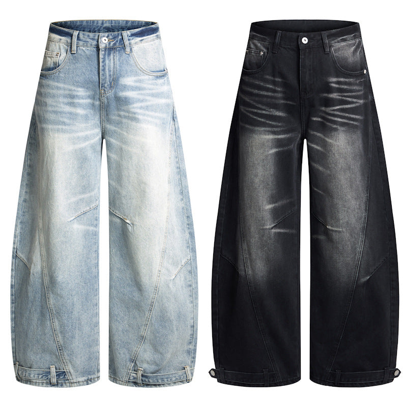 Herren Weitfallende Denim-Palazzo‑Hose mit skulpturalen Nahtpaneelen und bodenlangem Saum Echo Archiv