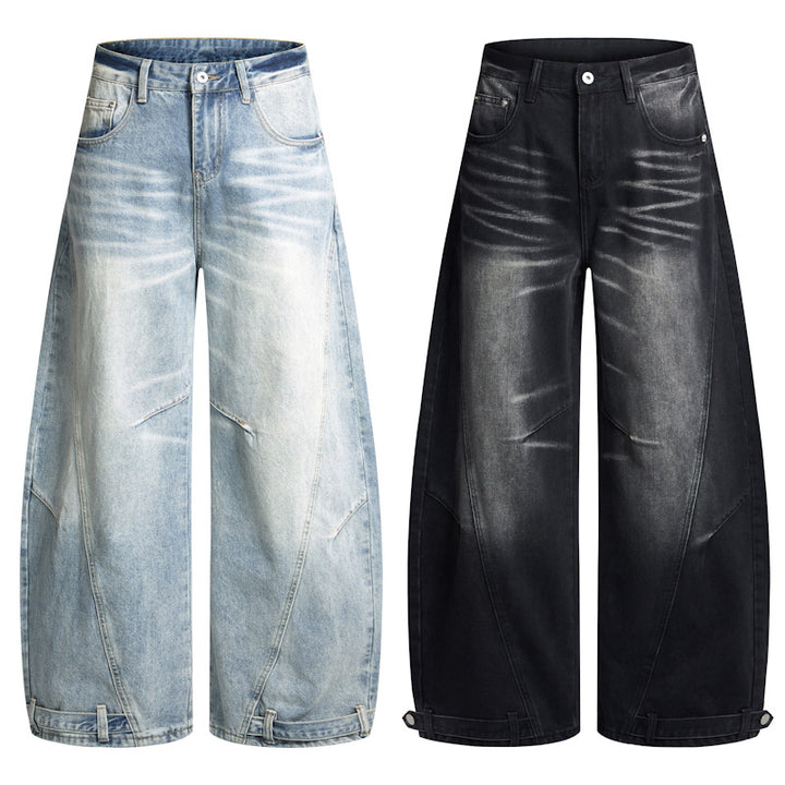 Herren Weitfallende Denim-Palazzo‑Hose mit skulpturalen Nahtpaneelen und bodenlangem Saum Echo Archiv