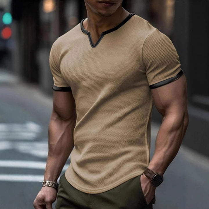 Herren kurzärmliges V-Ausschnitt T-Shirt mit strukturiertem Design Echoarchiv
