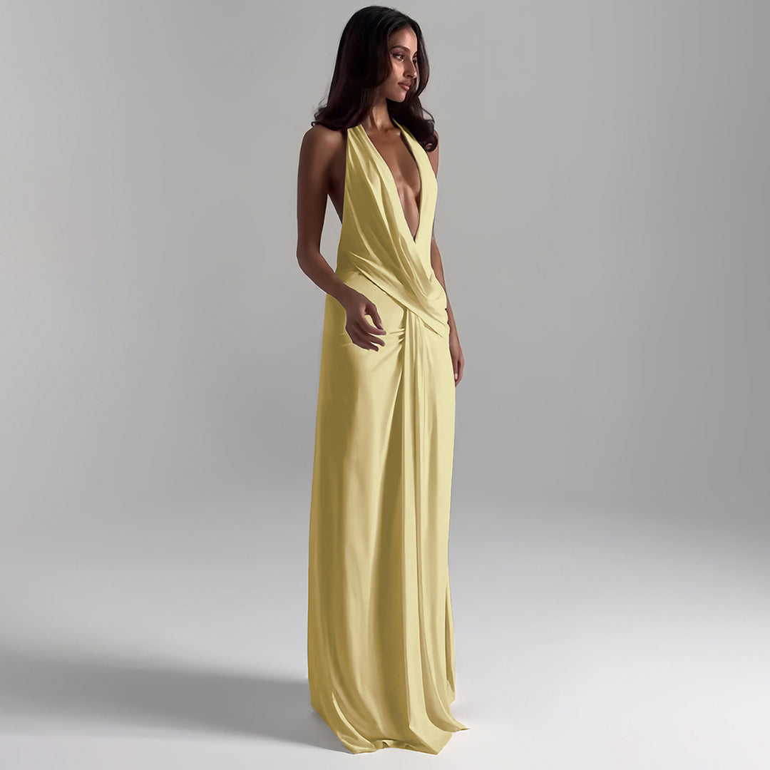 Damen elegantes Wickelkleid mit tiefem V-Ausschnitt und fließendem Stoff Echo Archiv