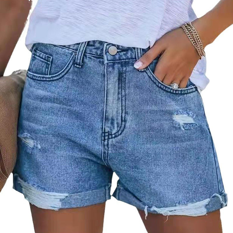 Damen Sommerliche Destroyed Jeansshorts mit umgeschlagenem Saum Echo Archiv