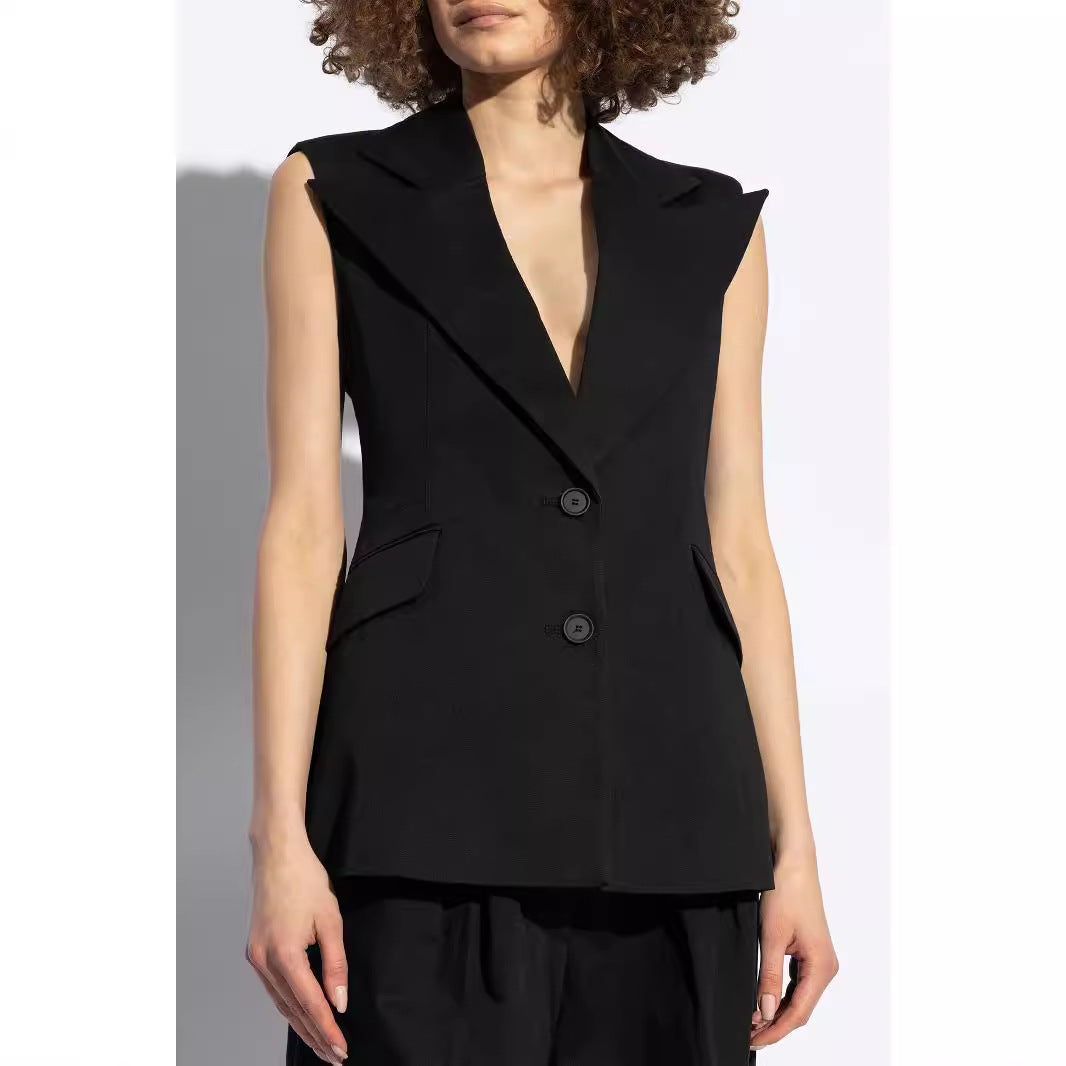 Damen Ärmelloser Blazer mit markantem Schalkragen und taillierter Silhouette Echoarchiv