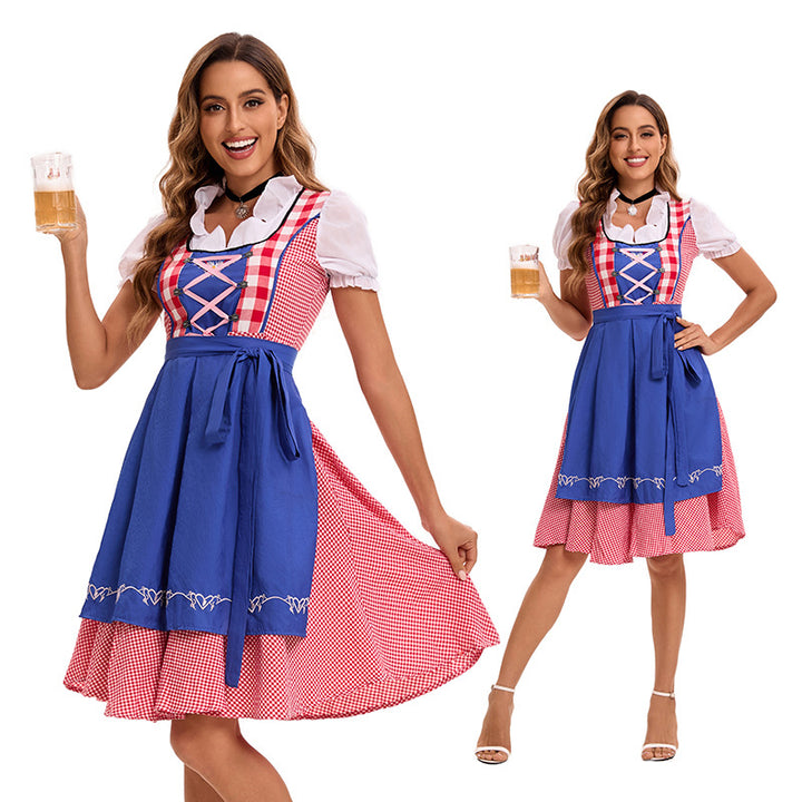 Damen nan traditionelles Dirndlkleid mit tailliertem Mieder, Schnürung vorn und beiliegender Schürze Echo Archiv