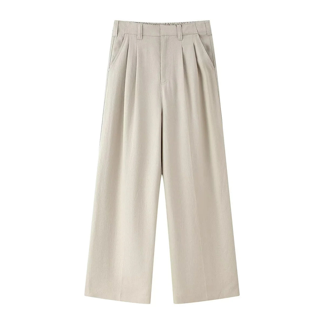 Damen elegante Culotte-Hose mit hoher Taille, Kellerfalten und weitem geradem Bein – Avélisse