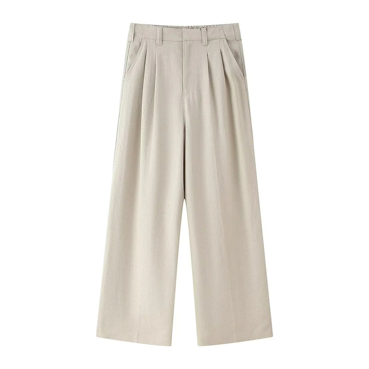 Damen elegante Culotte-Hose mit hoher Taille, Kellerfalten und weitem geradem Bein – Avélisse