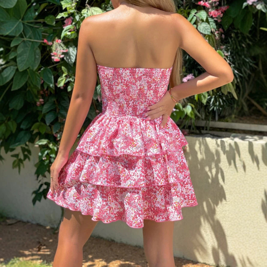Damen Rüschenkleid mit schulterfreiem Design und floralem Muster Echo Archiv