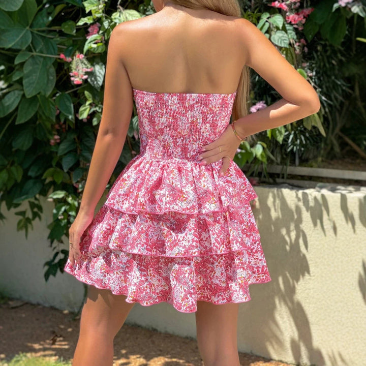 Damen Rüschenkleid mit schulterfreiem Design und floralem Muster Echo Archiv